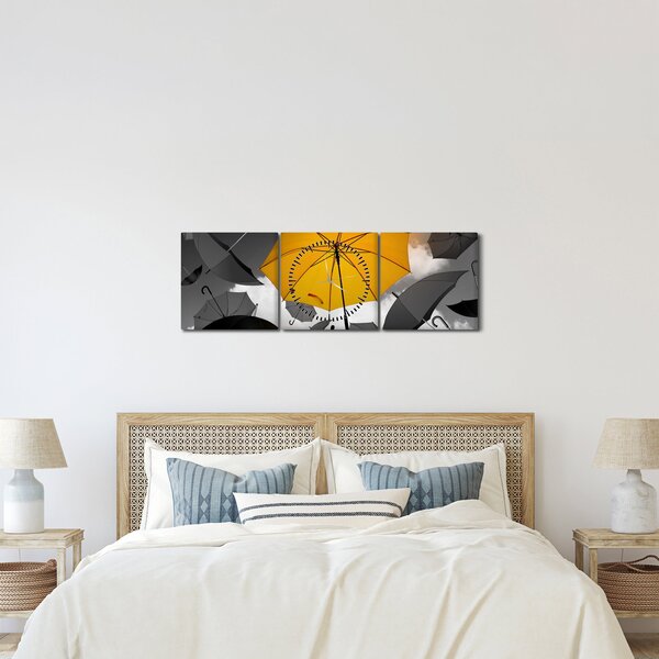 Obraz žlutého deštníku (s hodinami) (90x30 cm)
