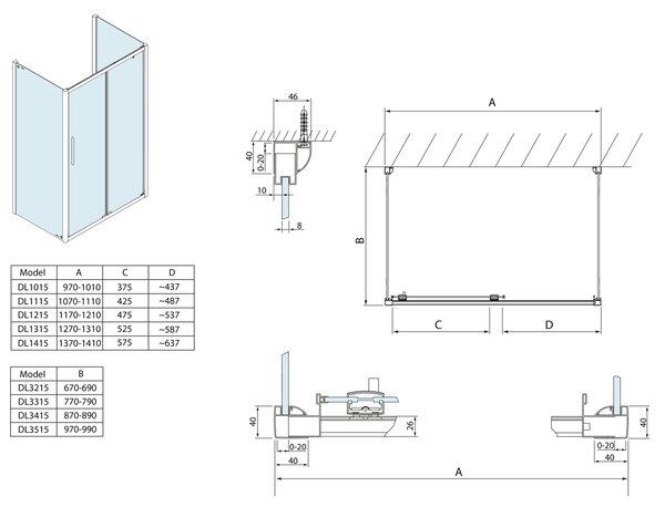 Polysan LUCIS LINE třístěnný sprchový kout 1000x800x800mm L/P varianta DL1015DL3315DL3315