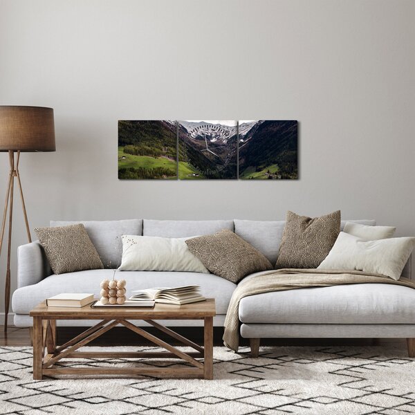 Obraz - Údolí pod horami (s hodinami) (90x30 cm)