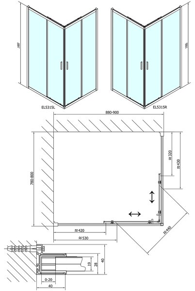 Polysan Polysan, EASY LINE obdélníková sprchová zástěna 900x800mm, čiré sklo, EL5315