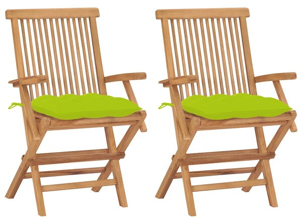Skládací židle s jasně zelenými polštáři, 2 ks, masivní teakové dřevo 3062513
