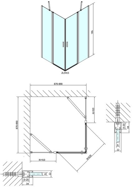 Polysan Polysan, ZOOM LINE čtvercová sprchová zástěna 900x900mm, čiré sklo, ZL5415