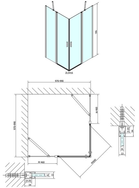 Polysan Polysan, ZOOM LINE čtvercová sprchová zástěna 1000x1000mm, čiré sklo, ZL5416