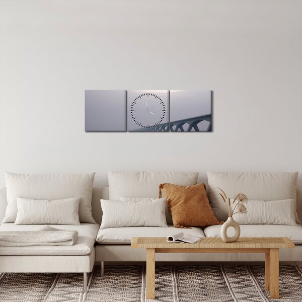 Obraz mostu v mlze (s hodinami) (90x30 cm)
