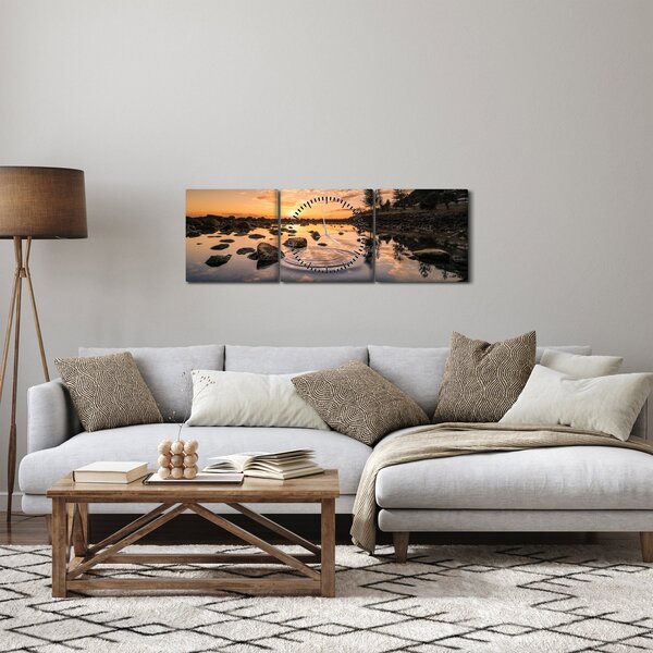 Obraz - Západ slunce u jezera (s hodinami) (90x30 cm)