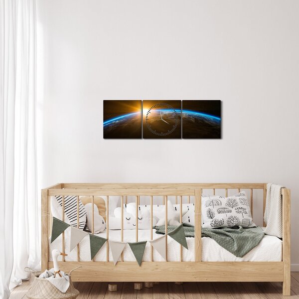 Obraz planety země z vesmíru (s hodinami) (90x30 cm)
