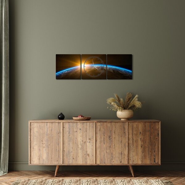 Obraz planety země z vesmíru (s hodinami) (90x30 cm)