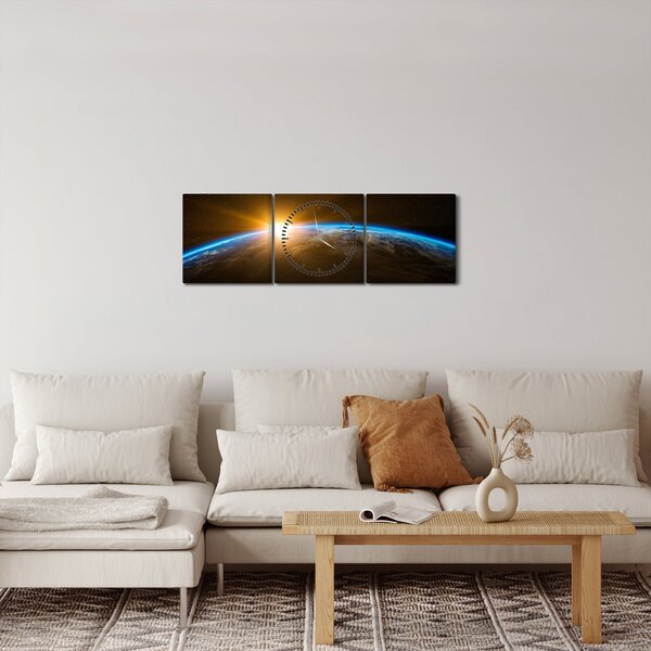Obraz planety země z vesmíru (s hodinami) (90x30 cm)