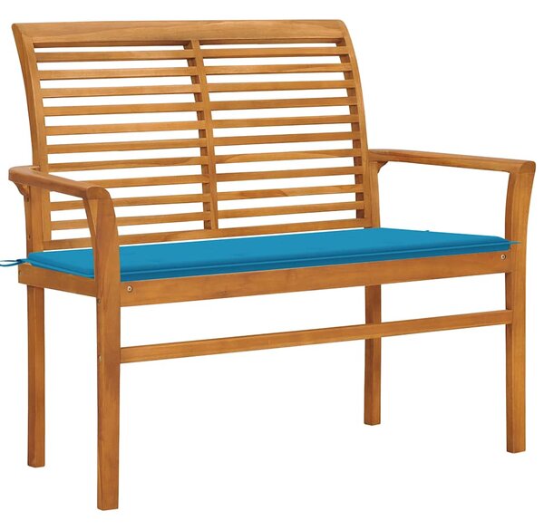 Zahradní lavice s modrou poduškou 112 cm masivní teak 3062653