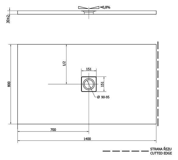 Polysan Polysan, FLEXIA sprchová vanička z litého mramoru s možností úpravy rozměru 140x80x3cm, 72900