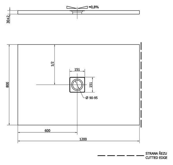 Polysan Polysan, FLEXIA sprchová vanička z litého mramoru s možností úpravy rozměru 120x80x3cm, 77922