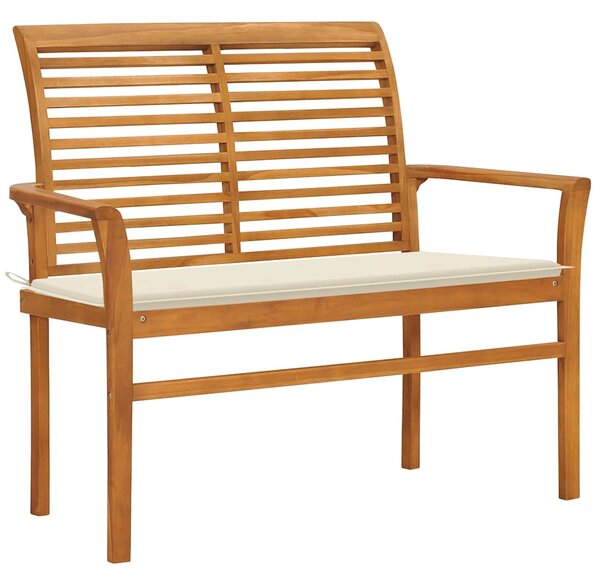 Zahradní lavice s krémovou poduškou 112 cm masivní teak 3062651