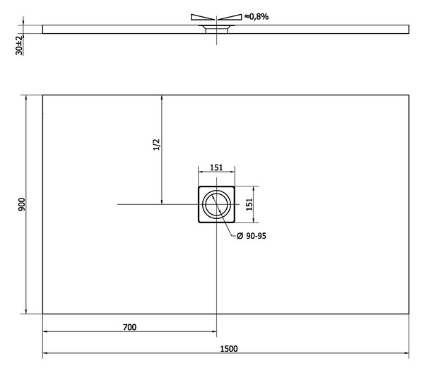 Polysan Polysan, FLEXIA sprchová vanička z litého mramoru s možností úpravy rozměru 150x90x3cm, 72898