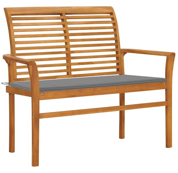 Zahradní lavice s šedou poduškou 112 cm masivní teak 3062650