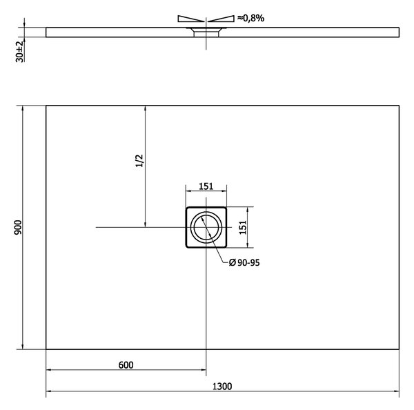 Polysan Polysan, FLEXIA sprchová vanička z litého mramoru s možností úpravy rozměru 130x90x3cm, 72896