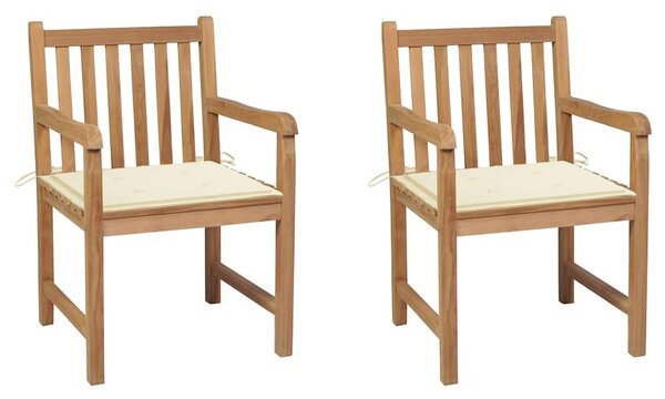 Zahradní židle 2 ks s krémovými poduškami masivní teak 3062732
