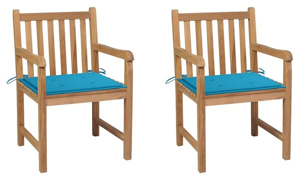 Zahradní židle 2 ks s modrými poduškami masivní teak 3062734