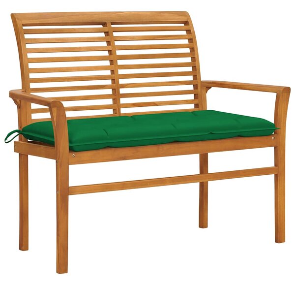 Zahradní lavice se zelenou poduškou 112 cm masivní teak 3062669