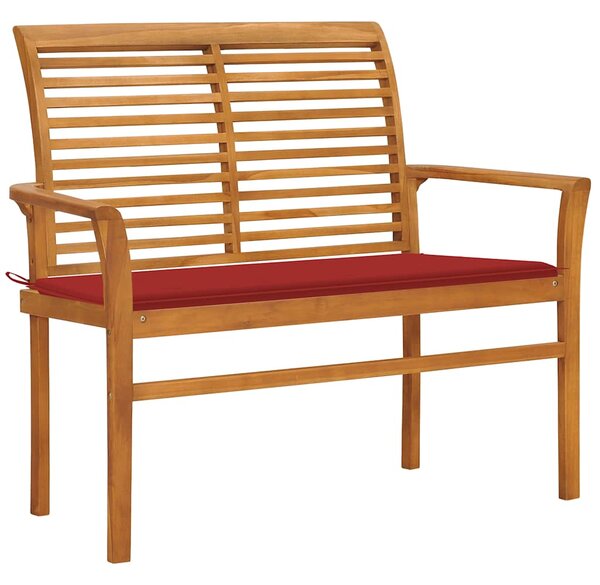 Zahradní lavice s červenou poduškou 112 cm masivní teak 3062655