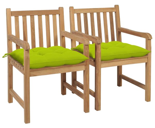 Zahradní židle 2 ks jasně zelené podušky masivní teak 3062756