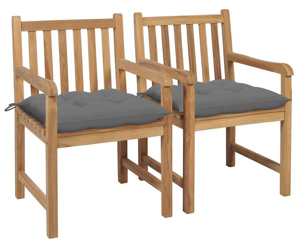 Zahradní židle 2 ks šedé podušky masivní teak 3062746