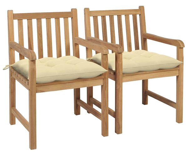 Zahradní židle 2 ks krémově bílé podušky masivní teak 3062747