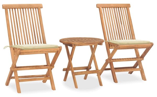 3dílný skládací zahradní jídelní set s poduškou masivní teak 3063173