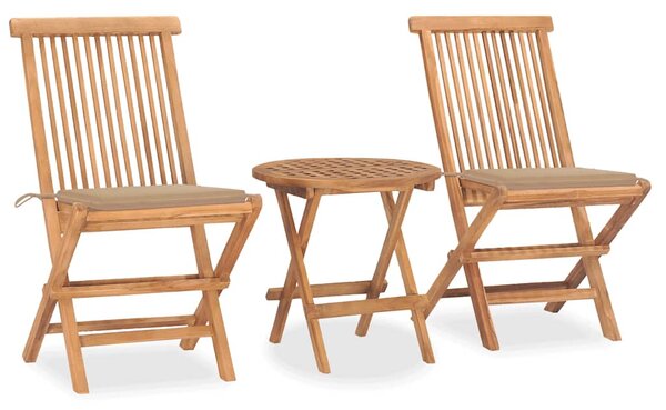 3dílný skládací zahradní jídelní set s poduškou masivní teak 3063174