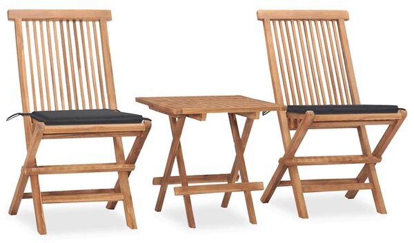 3dílný skládací zahradní jídelní set s poduškou masivní teak 3063198