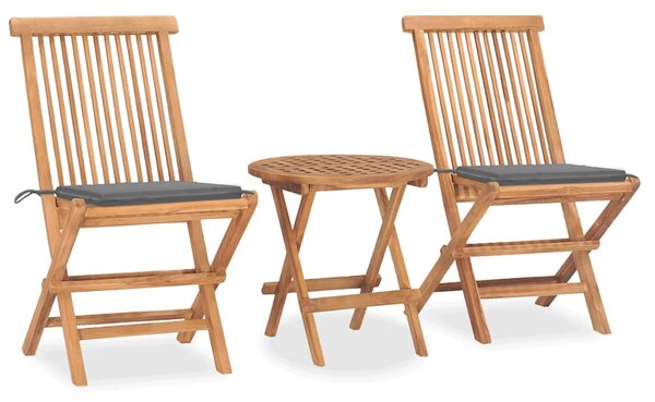3dílný skládací zahradní jídelní set s poduškou masivní teak 3063172