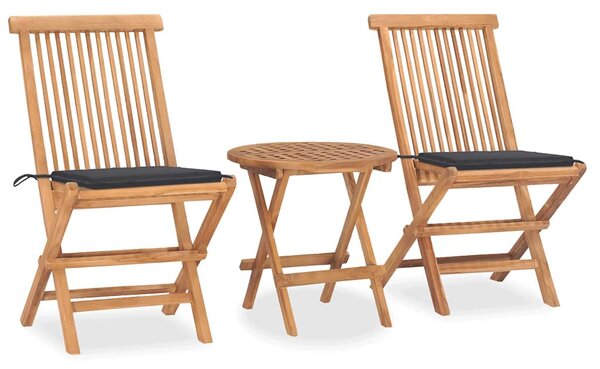 3dílný skládací zahradní jídelní set s poduškou masivní teak 3063171