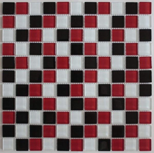 Mozaika Bílo-červeno-černá sklo 29,7x29,7