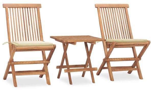 3dílný skládací zahradní jídelní set s poduškou masivní teak 3063200