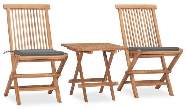 3dílný skládací zahradní jídelní set s poduškou masivní teak 3063199