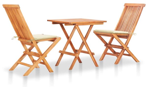 3dílný bistro set s krémovými poduškami masivní teakové dřevo 3063227