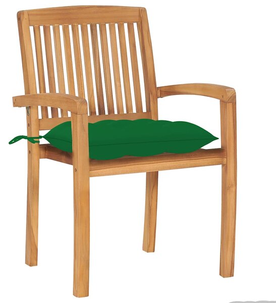 Zahradní židle 2 ks zelené podušky masivní teak 3063272
