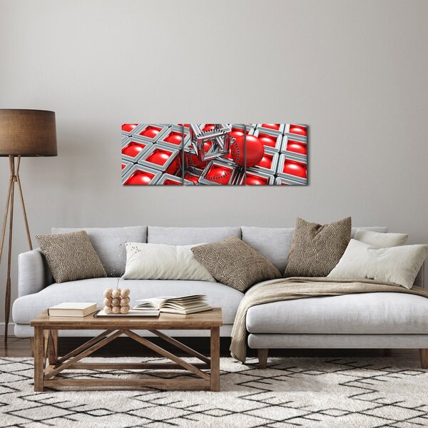 Obraz - 3D metalická abstrakce (s hodinami) (90x30 cm)