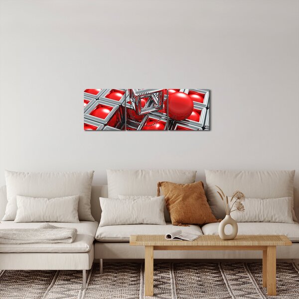 Obraz - 3D metalická abstrakce (s hodinami) (90x30 cm)
