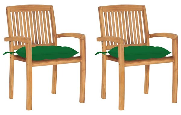Zahradní židle 2 ks zelené podušky masivní teak 3063272