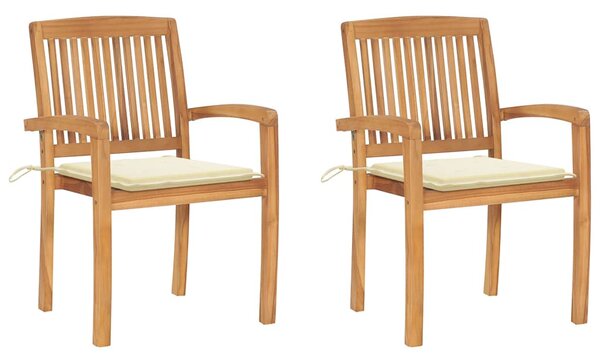 Zahradní židle 2 ks s krémovými poduškami masivní teak 3063254