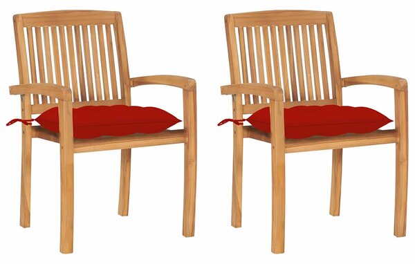 Zahradní židle 2 ks červené podušky masivní teak 3063273