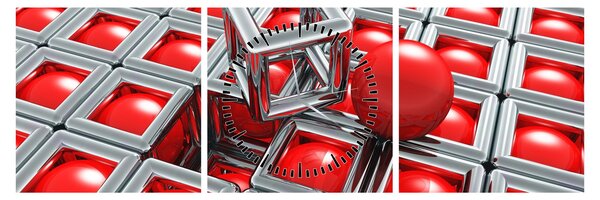 Obraz - 3D metalická abstrakce (s hodinami) (90x30 cm)