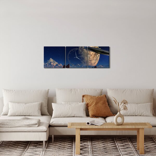 Obraz - Přílet mimozemšťanů (s hodinami) (90x30 cm)