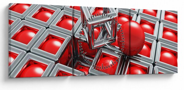Obraz - 3D metalická abstrakce (s hodinami) (90x30 cm)