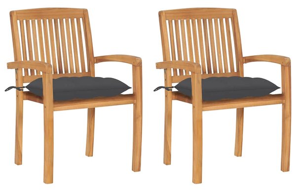 Zahradní židle 2 ks antracitové podušky masivní teak 3063267