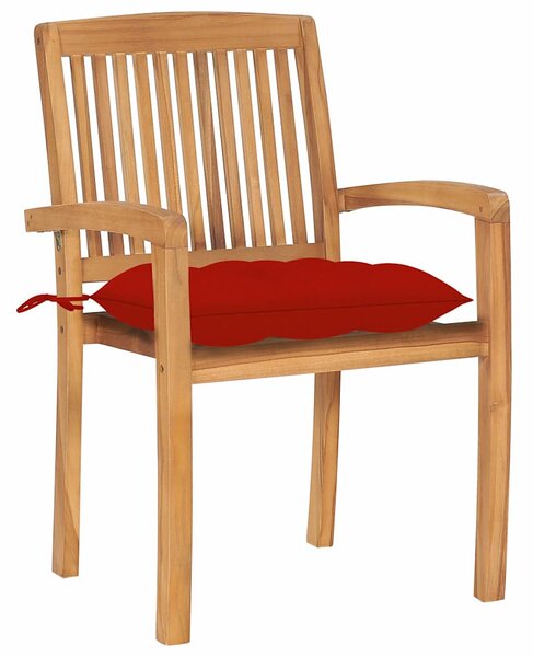 Zahradní židle 2 ks červené podušky masivní teak 3063273