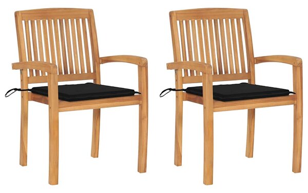 Zahradní židle 2 ks s černými poduškami masivní teak 3063259