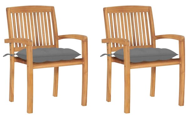 Zahradní židle 2 ks šedé podušky masivní teak 3063268