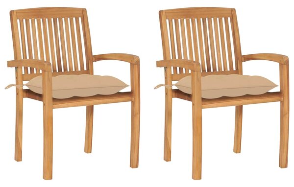 Zahradní židle 2 ks béžové podušky masivní teak 3063270