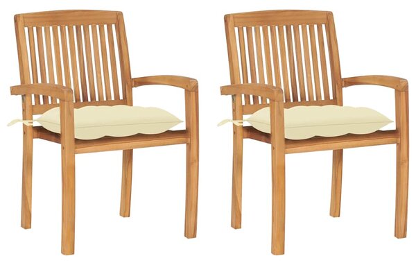 Zahradní židle 2 ks krémově bílé podušky masivní teak 3063269